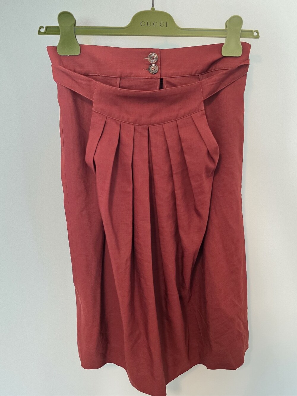 Vintage Chloe Brown Wool And Flax Linen Pleated Knee Length Skirt Pocket Size 36